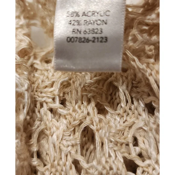 Christopher & Banks Off White Cream Crochet Knitted Open Long Cardigan Women's M - Picture 11 of 13